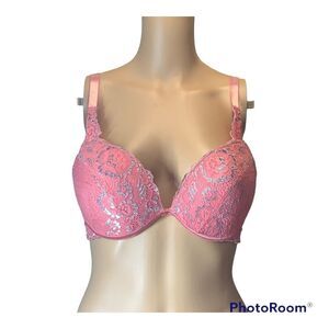 Fredericks of Hollywood 34D pink bra with silver and pink lace